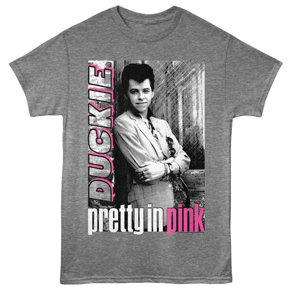 Graphite Heather Pretty in Pink t-shirt featuring a Duckie lean design