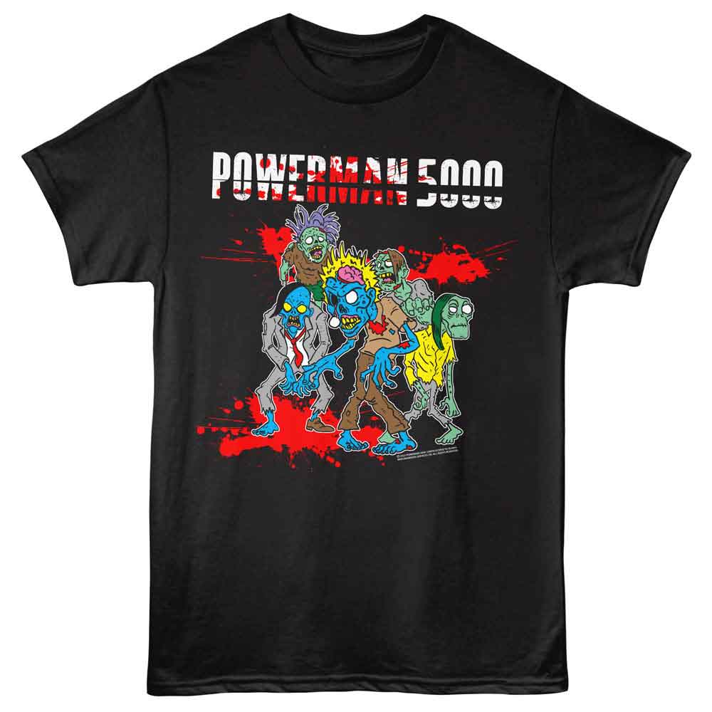 Black Powerman 5000 t-shirt featuring a Powerman 5000 Zombies design
