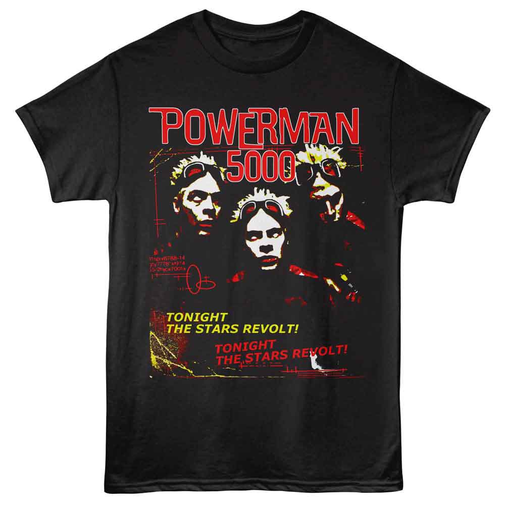 Black Powerman 5000 t-shirt featuring a The Stars Revolt design