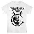White Powerman 5000 t-shirt featuring a Space Skull Logo design