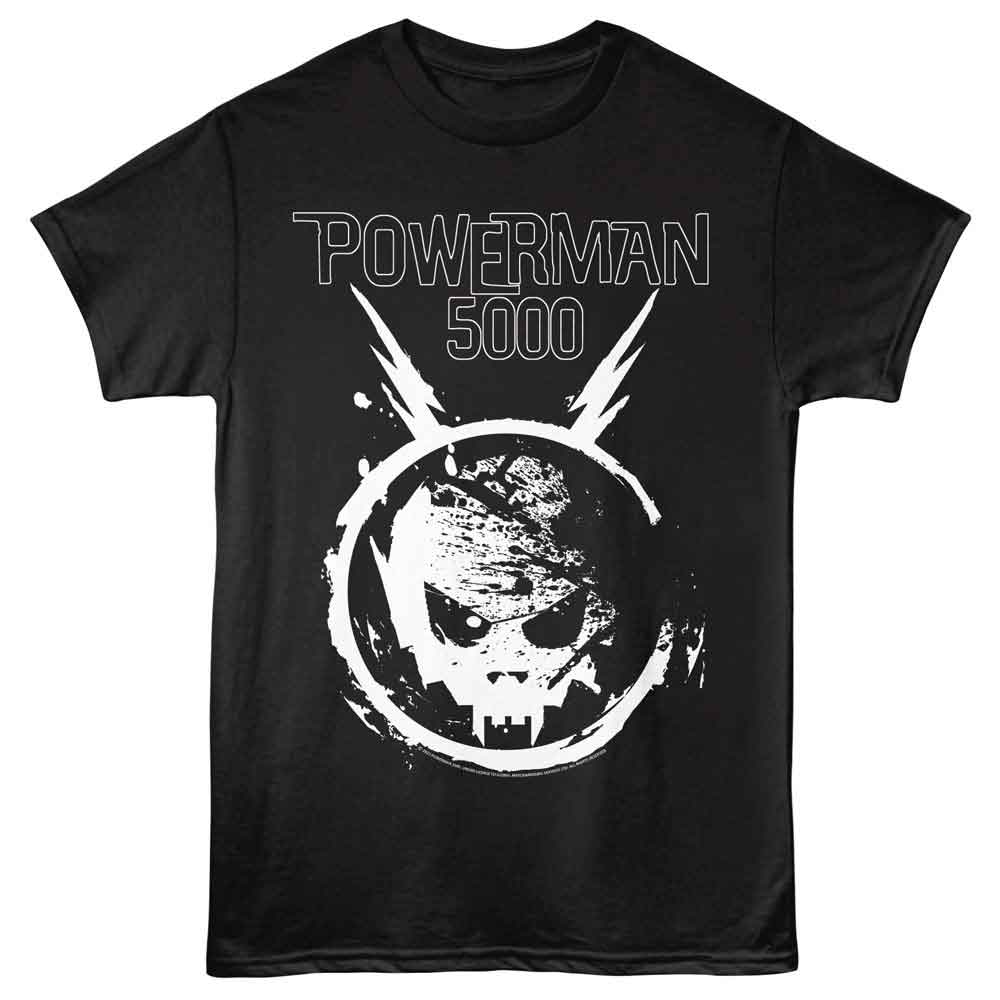 Black Powerman 5000 t-shirt featuring a Space Skull Logo design