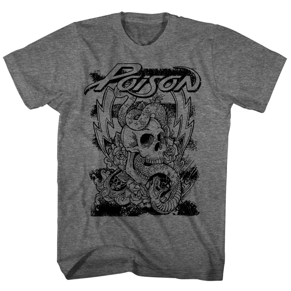 Graphite Heather Poison t-shirt featuring a Skull Snake Lightning design