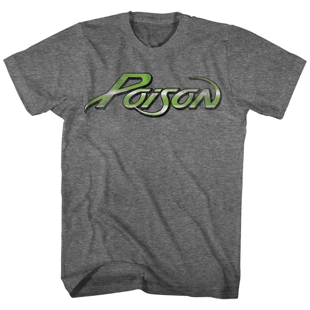 Graphite Heather Poison t-shirt featuring a Poison logo design