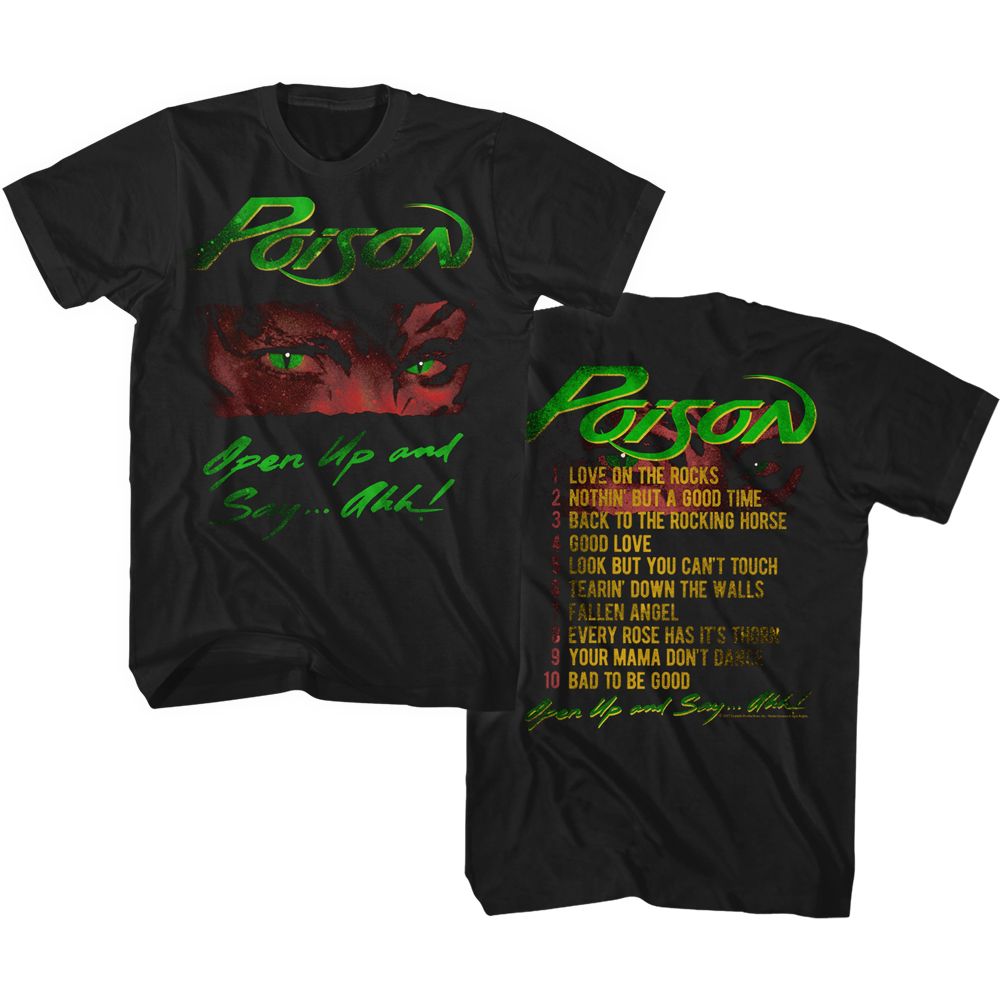 Black Poison t-shirt featuring an Open Up design