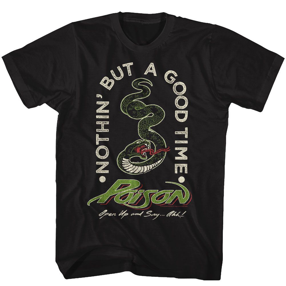 Black Poison t-shirt featuring a Nothin But a Good Time acronym design