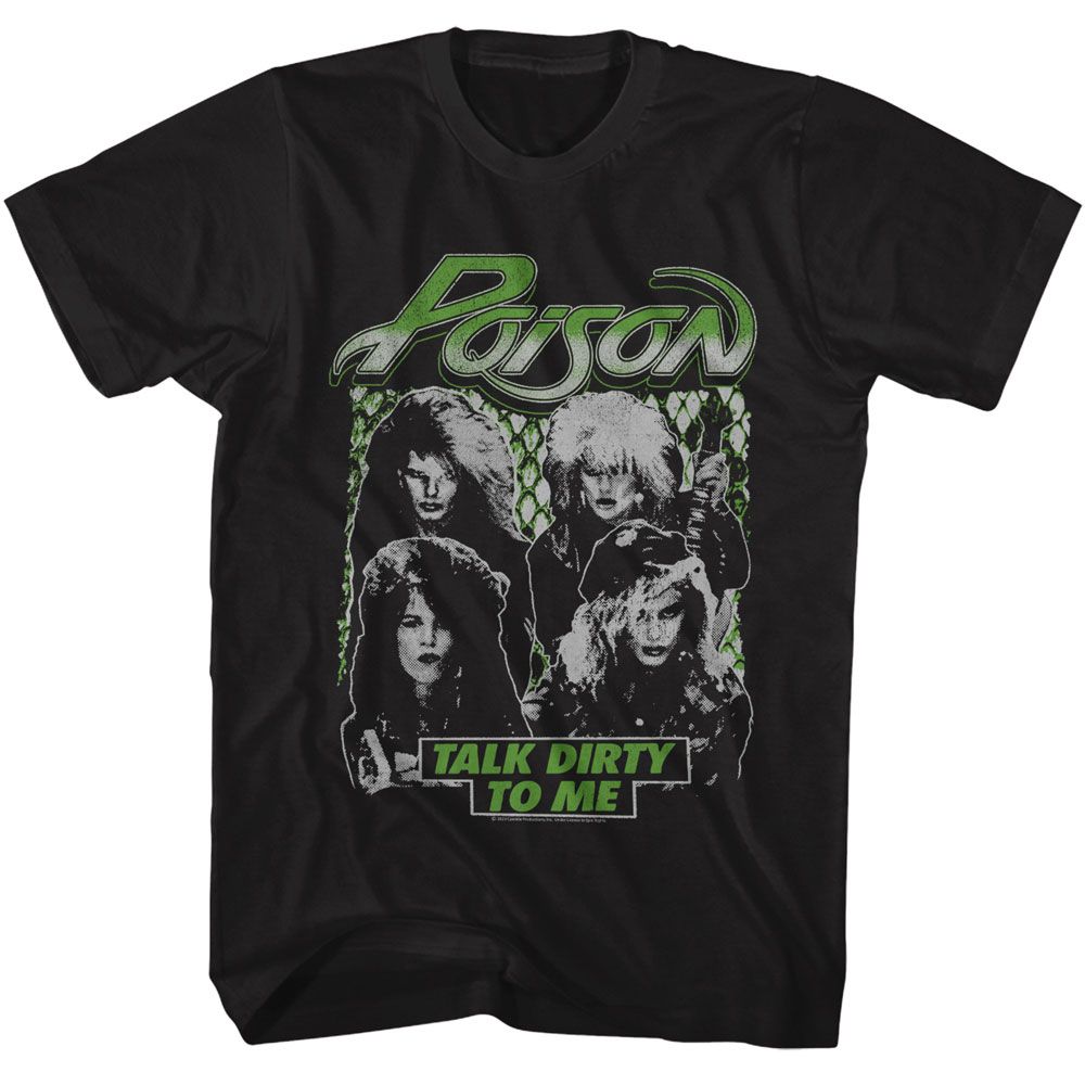 Black Poison t-shirt featuring a Talk Dirty to Me Band Photos design