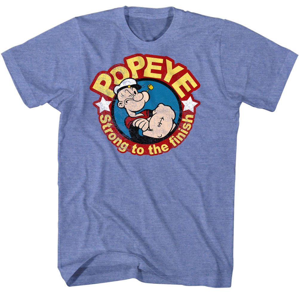 Light Blue Heather Popeye t-shirt featuring a Popeye Strong design
