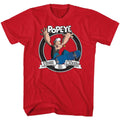 Red Popeye t-shirt featuring a Born to Skate design