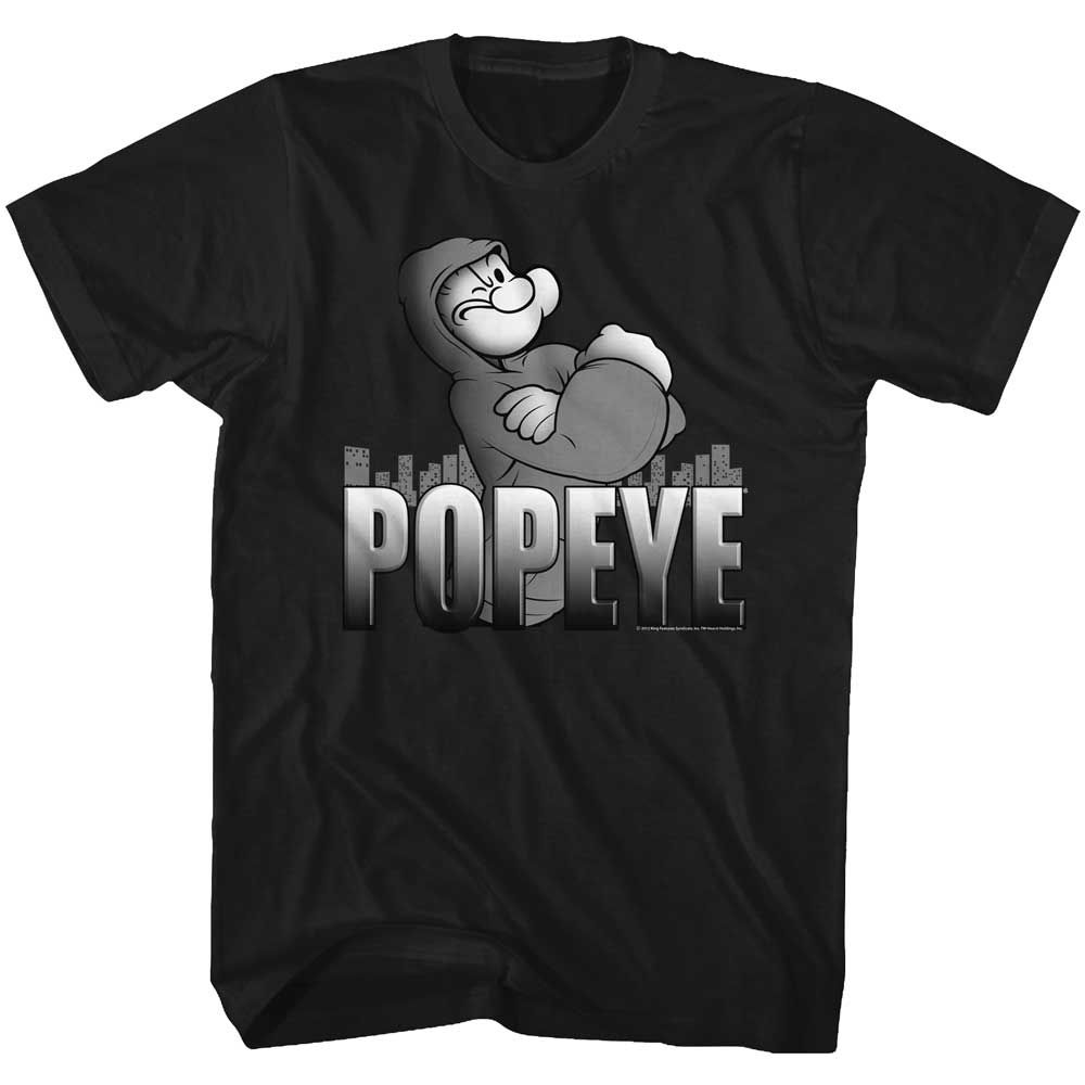 Black Popeye t-shirt featuring a Hoodie Popeye design