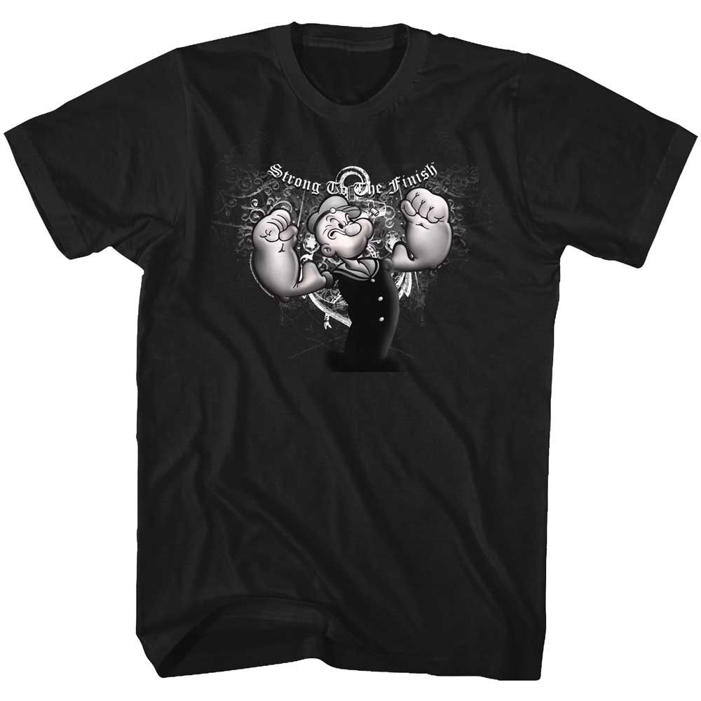 Black Popeye t-shirt featuring a Popeye SP design