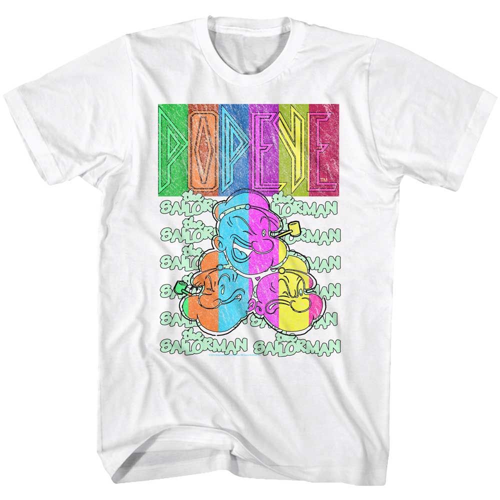White Popeye t-shirt featuring a Pop-Tri design