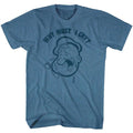 Indigo Heather Popeye t-shirt featuring a Why Must I Cry design