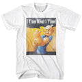 White Popeye t-shirt featuring a Guess What design