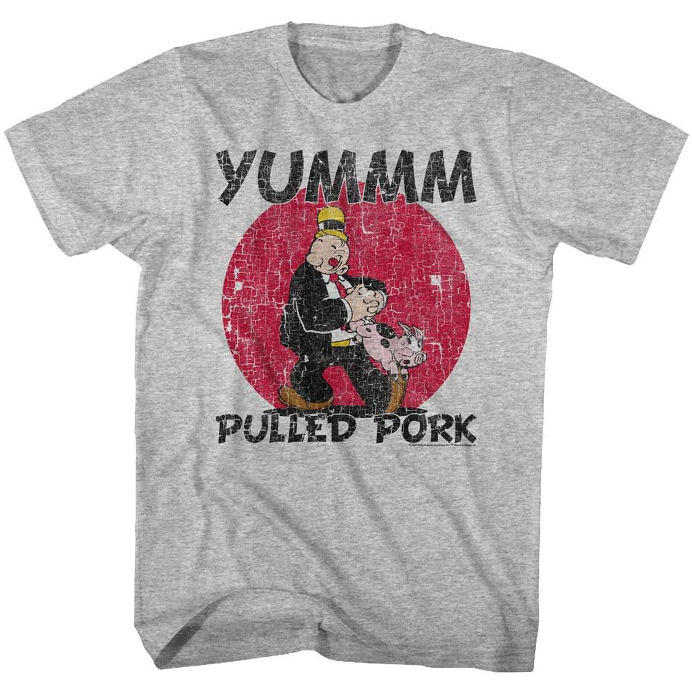 Gray Heather Popeye t-shirt featuring a Pulled Pork design