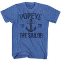 Royal Heather Popeye t-shirt featuring a Popeye Anchor design