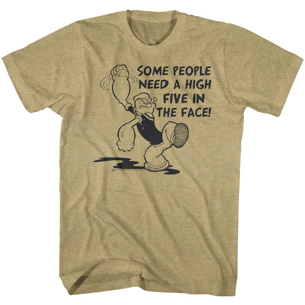 Khaki Heather Popeye t-shirt featuring a Popeye Hi 5 design
