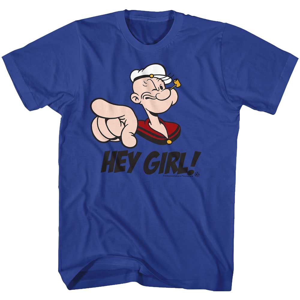 Royal Blue Popeye t-shirt featuring a Hey Girl design
