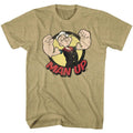 Khaki Heather Popeye t-shirt featuring a Man Up design