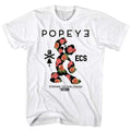 White Popeye t-shirt featuring a Popeye Flowerman design