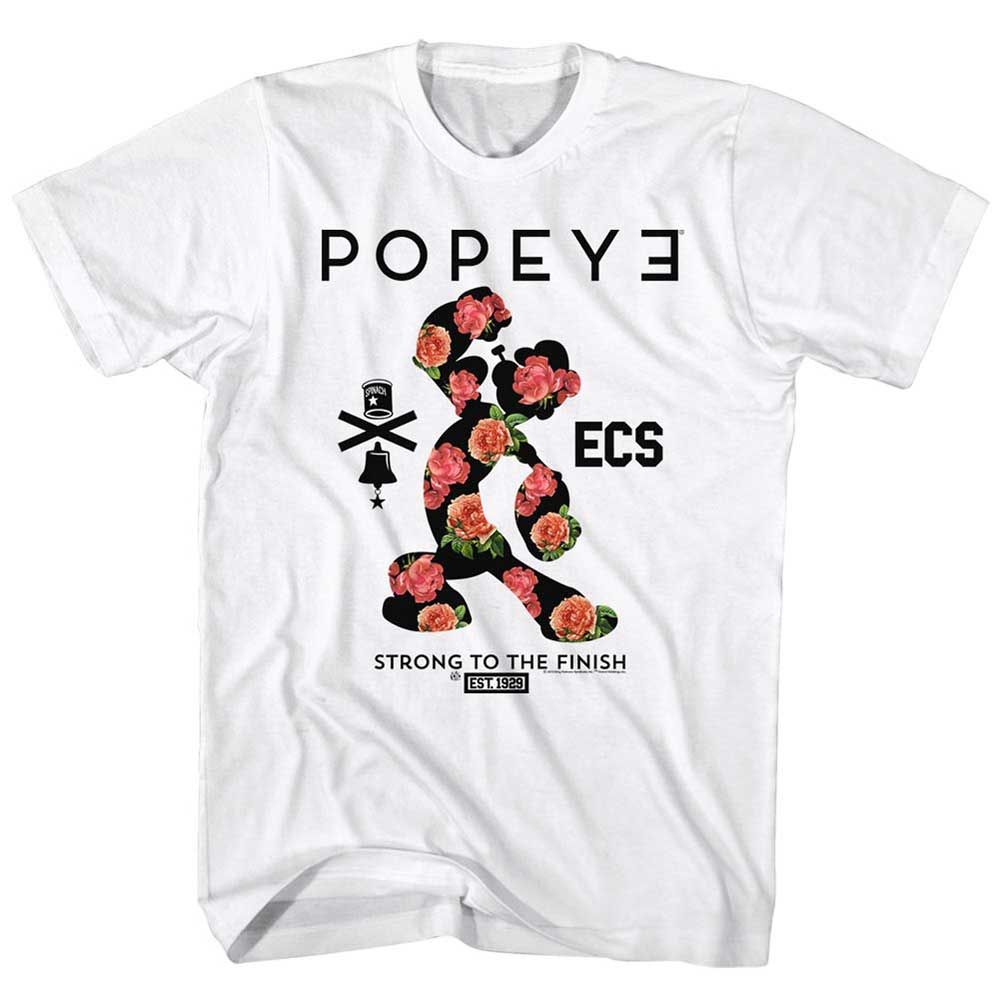 White Popeye t-shirt featuring a Popeye Flowerman design