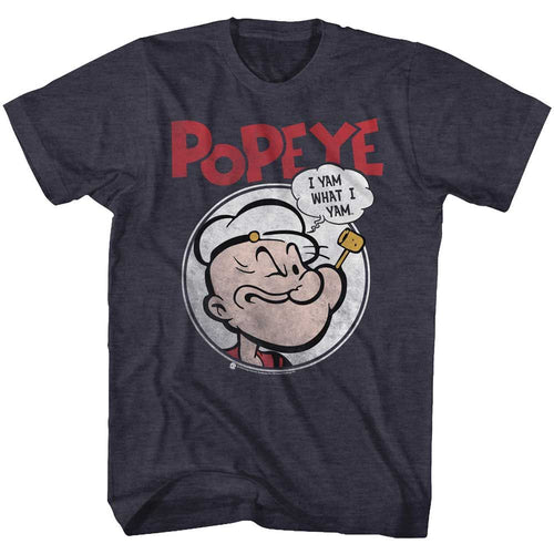 Navy Heather Popeye t-shirt featuring a Popeye Yam design