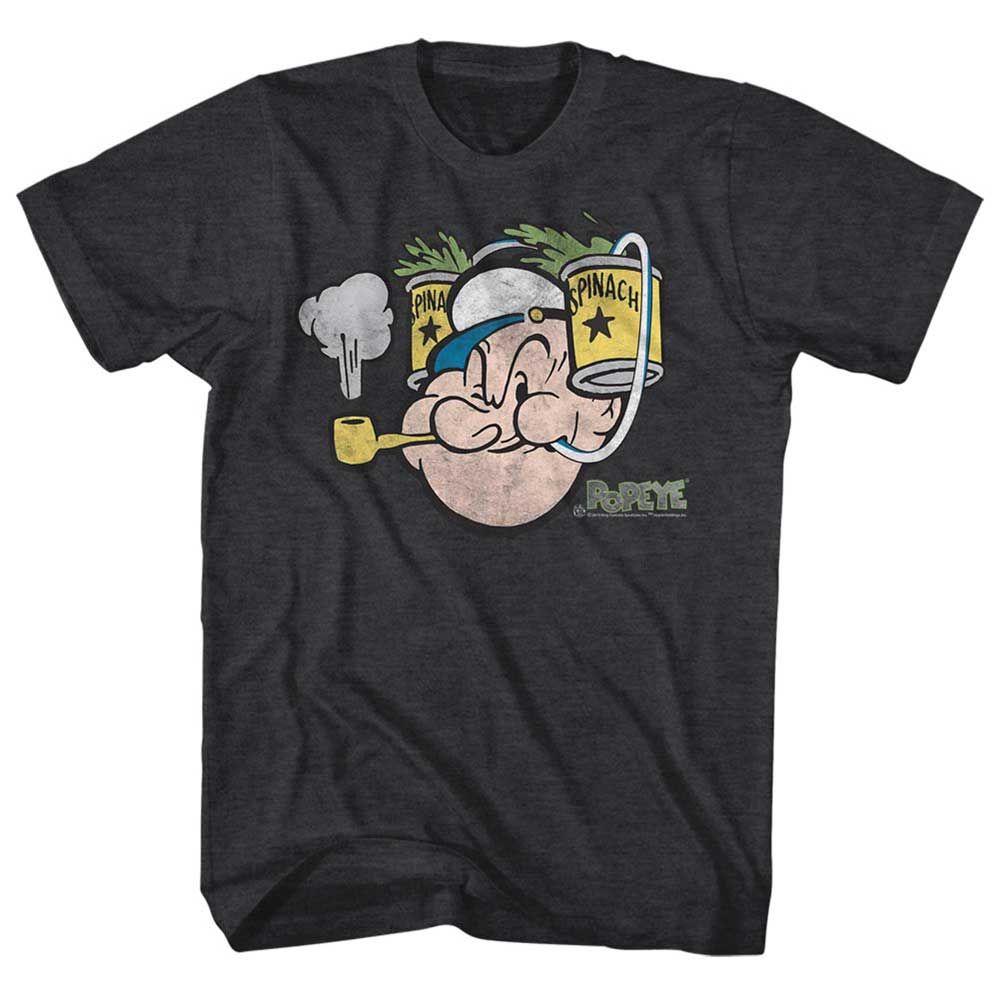 Black Heather Popeye t-shirt featuring a Spinach design