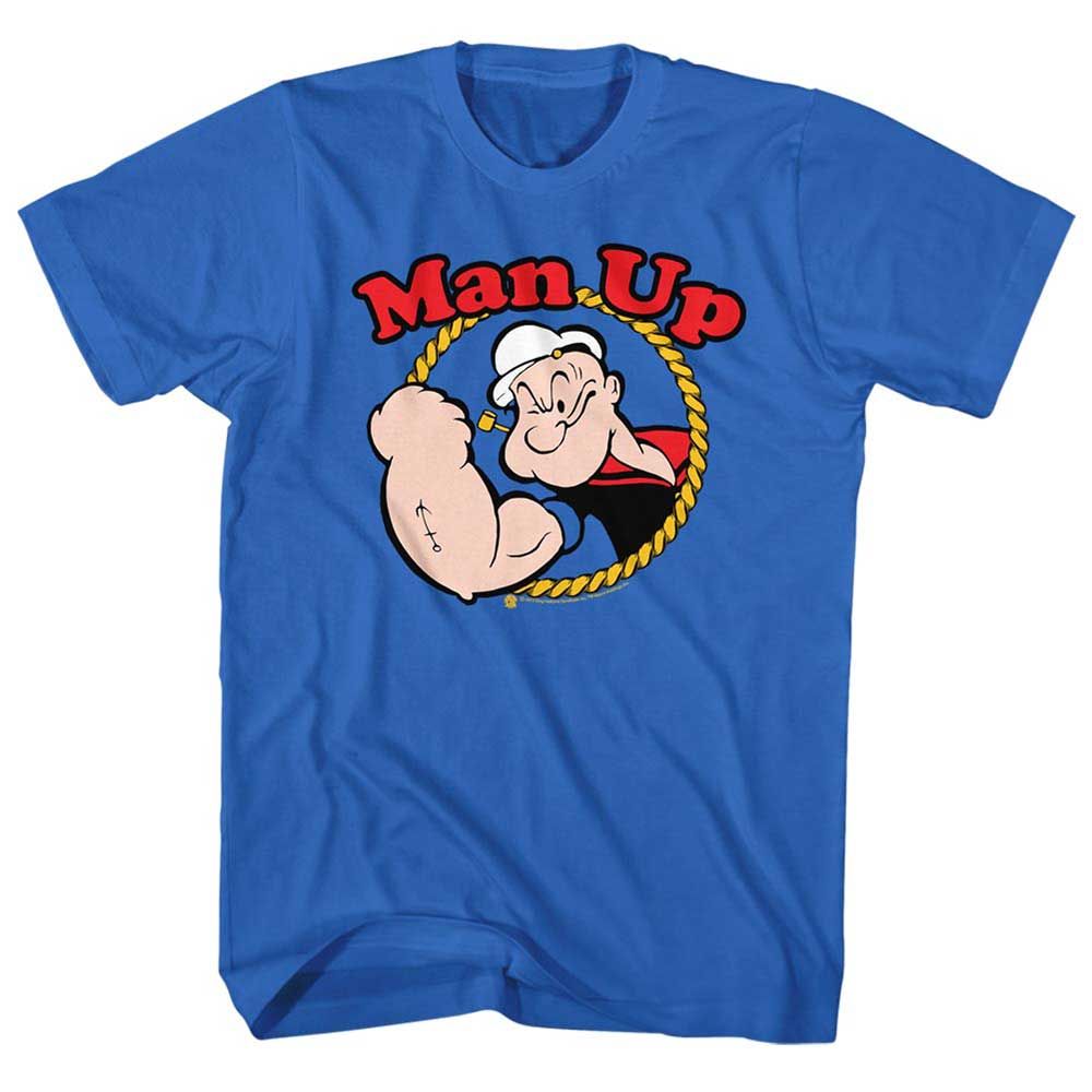 Royal Blue Popeye t-shirt featuring a Man Up design