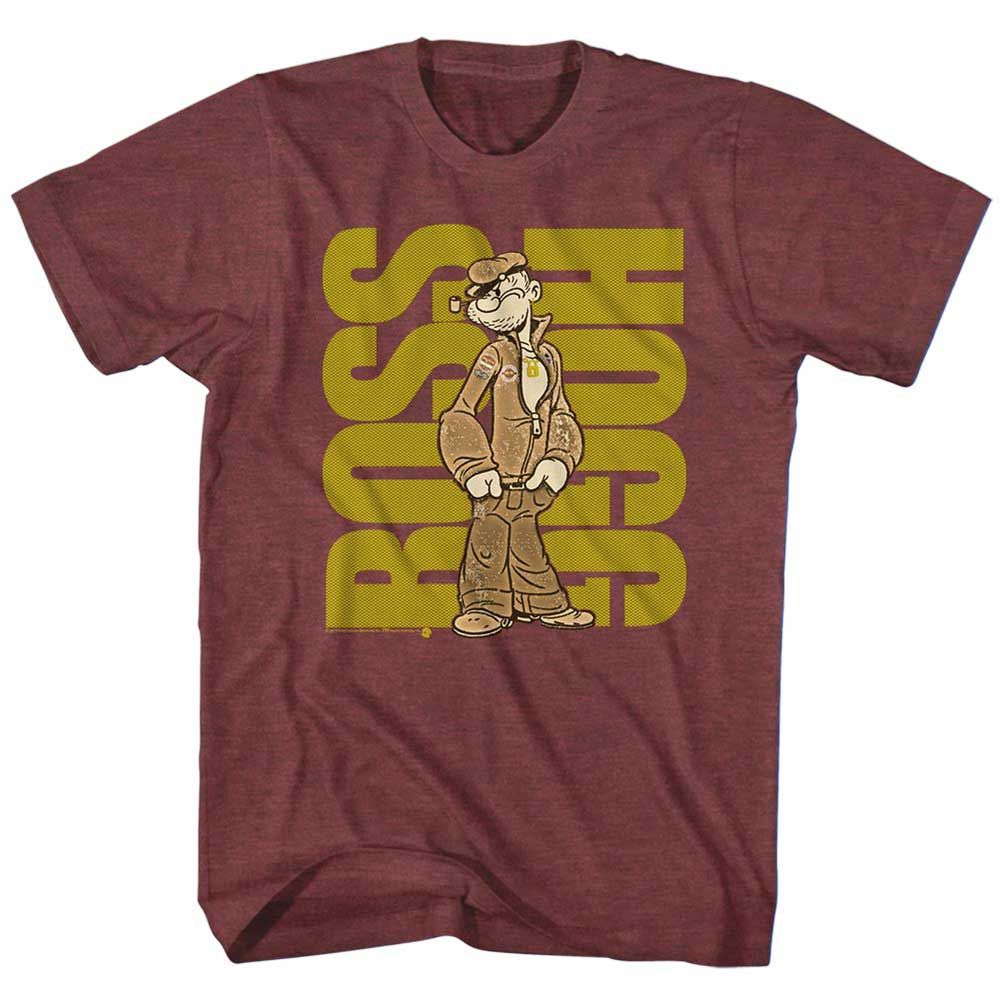 Vintage Maroon Heather Popeye t-shirt featuring a Popeye Boss design