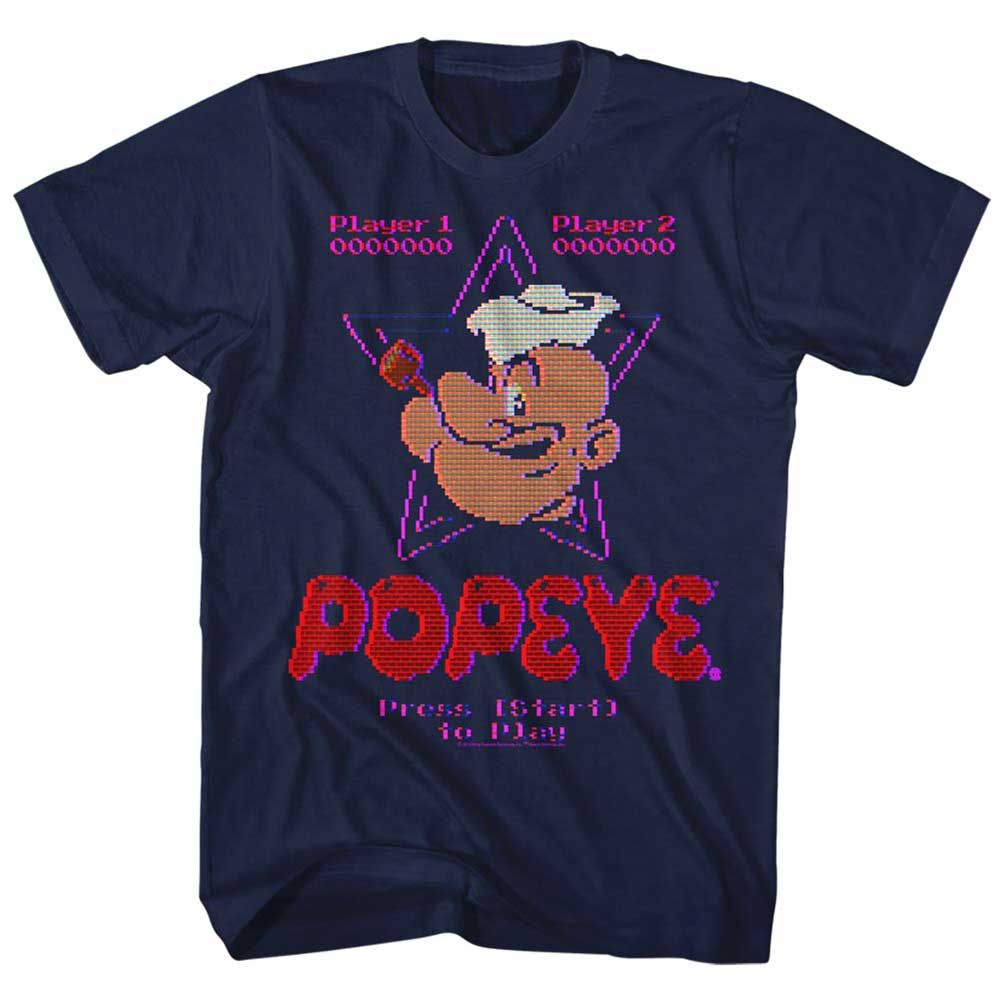 Navy Popeye t-shirt featuring an Old Game design