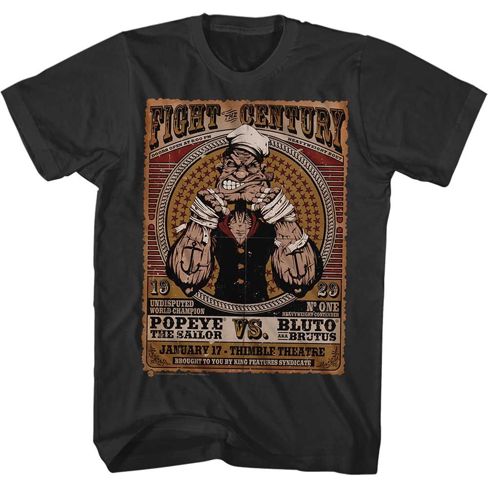 Black Popeye t-shirt featuring a Fight of the Century design