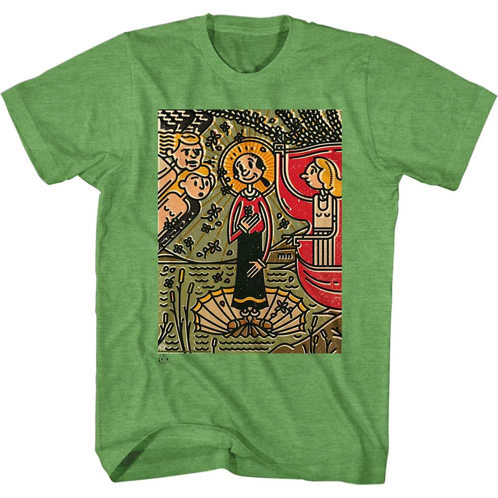 Kelly Heather Popeye t-shirt featuring a Mosaic Olive design