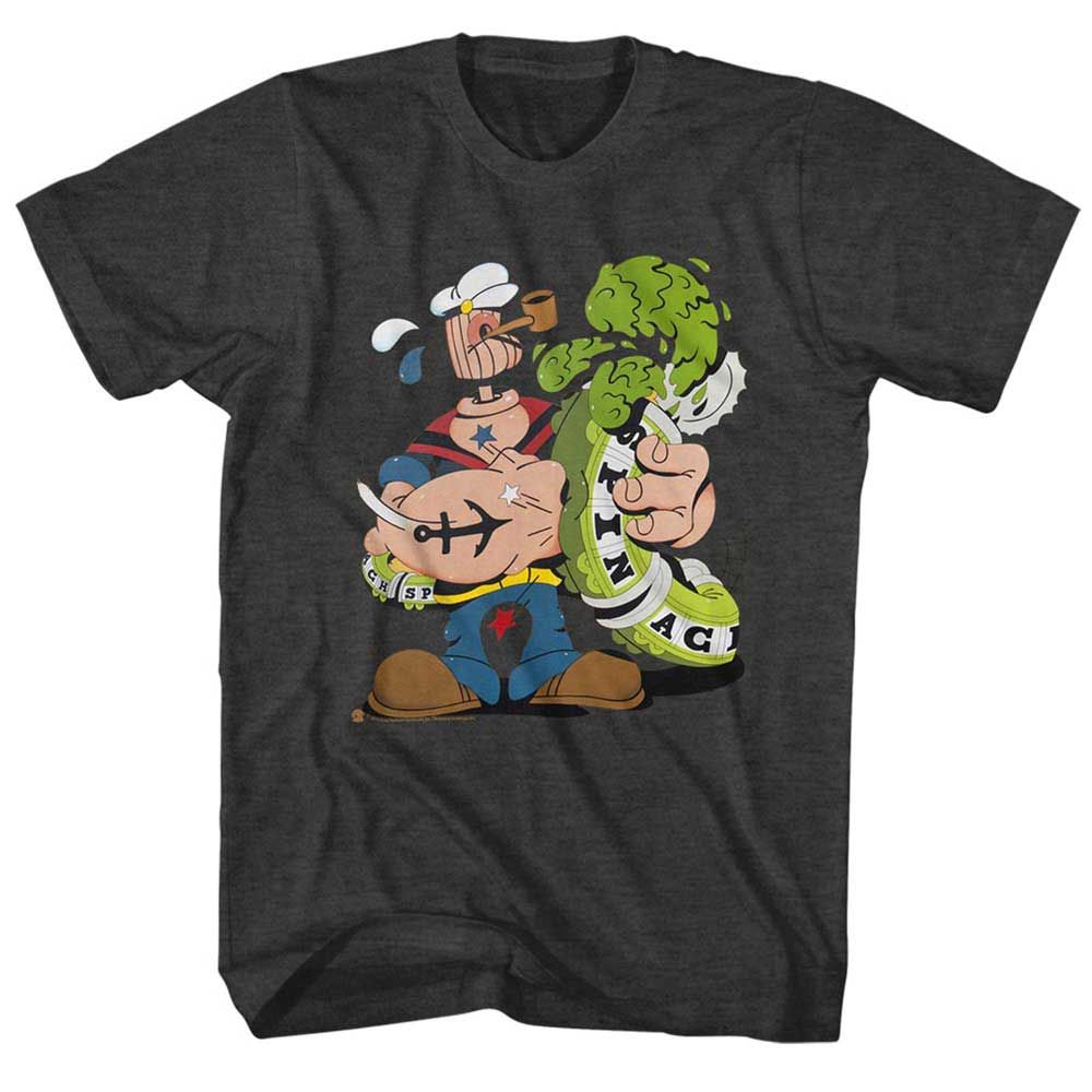 Black Heather Popeye t-shirt featuring a Popeye Woodhead design