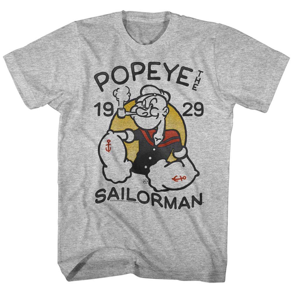 Gray Heather Popeye t-shirt featuring an Old Tat design