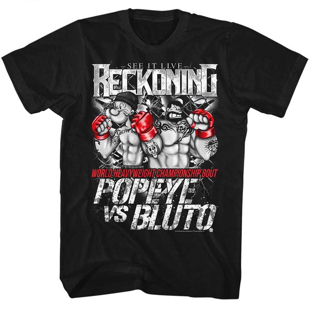 Black Popeye t-shirt featuring a Popeye Reckoning design