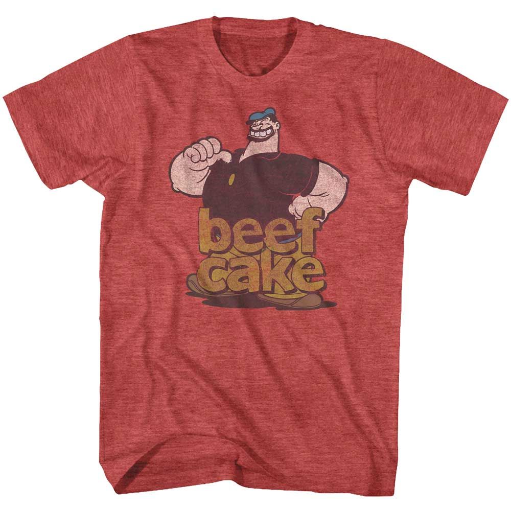 Red Heather Popeye t-shirt featuring a Popeye Beefcake design