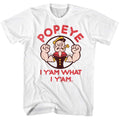 White Popeye t-shirt featuring a Yam design