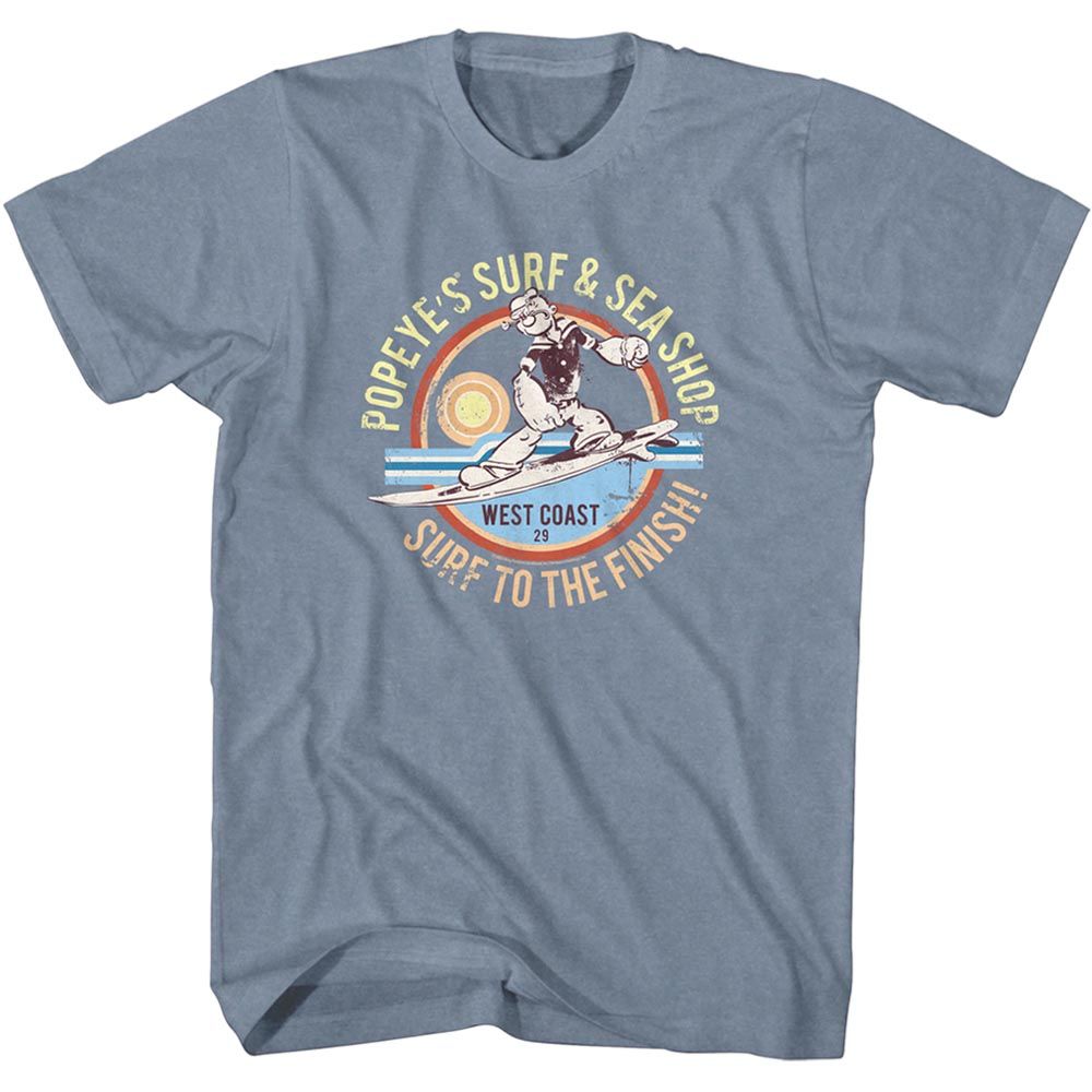 Indigo Heather Popeye t-shirt featuring a Popeye Surf design