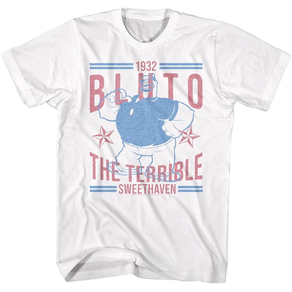 White Popeye t-shirt featuring a Popeye Bluto the Terrible design