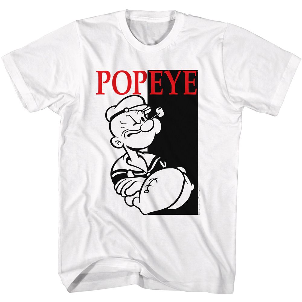 White Popeye t-shirt featuring a Popeye Box design