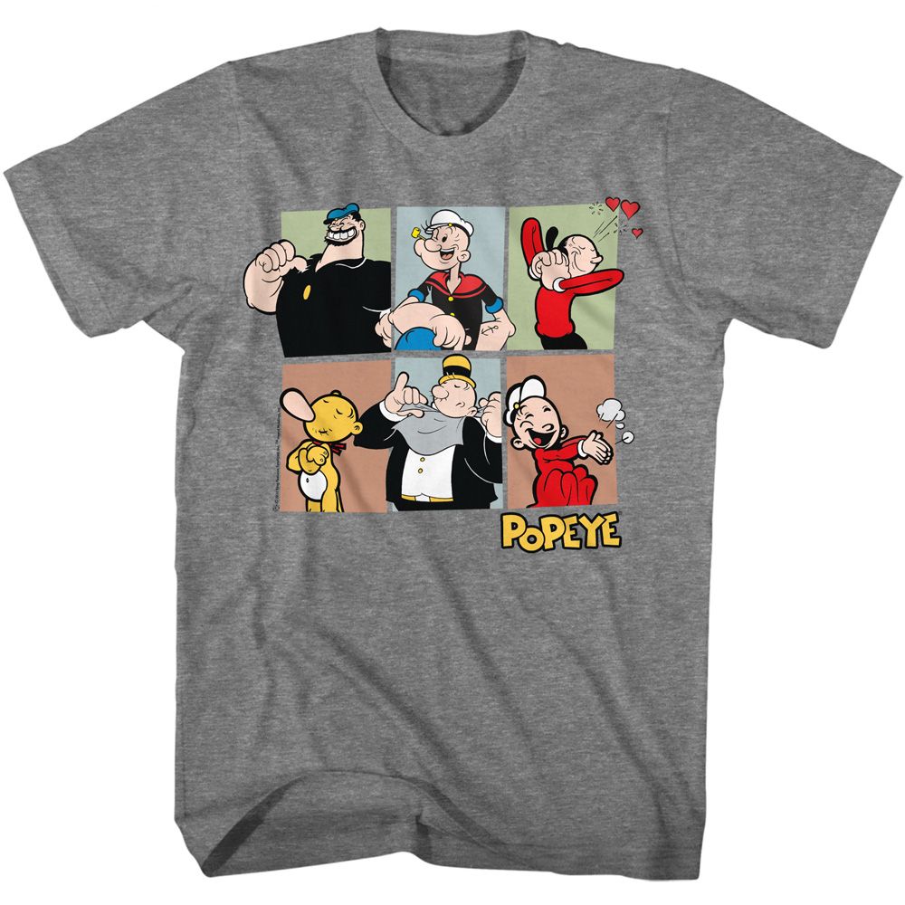Graphite Heather Popeye t-shirt featuring a Six Character Squares design