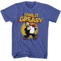 Royal Heather Popeye t-shirt featuring a Take It Greasy design