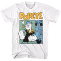 White Popeye t-shirt featuring a Popeye Boxes design