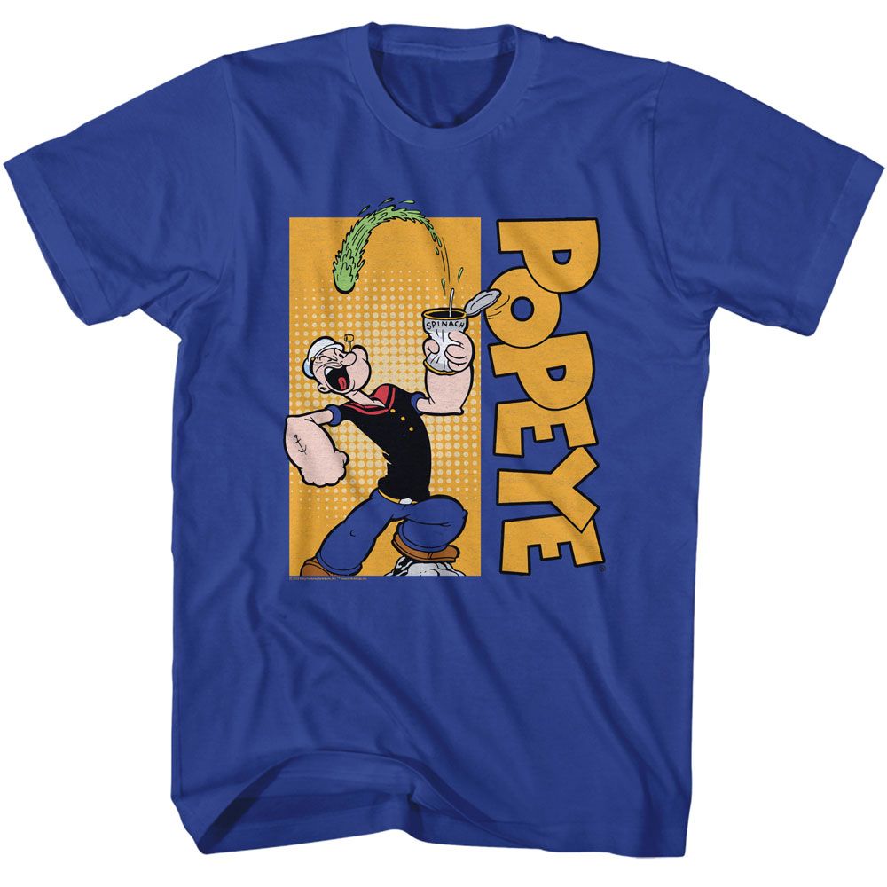 Royal Blue Popeye t-shirt featuring a Popeye Vertical Logo design