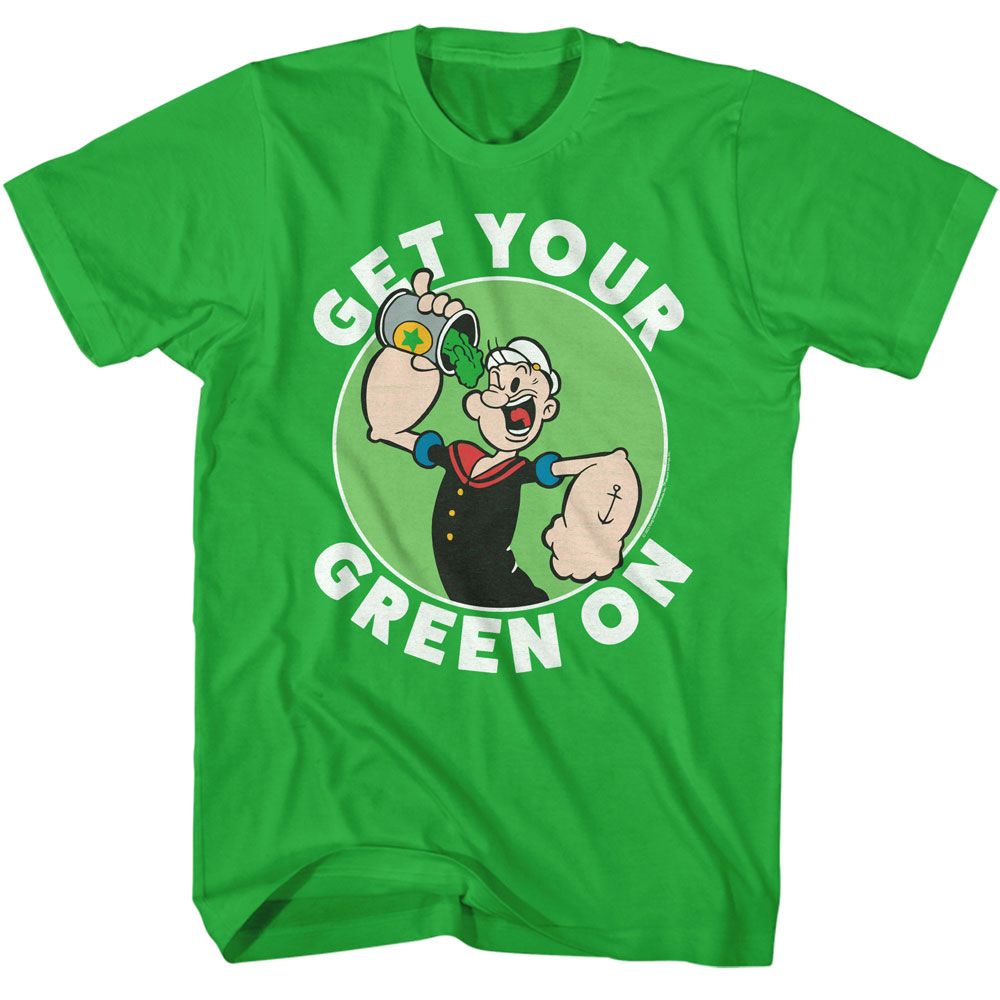 Kelly Green Popeye t-shirt featuring a Get Your Green On design