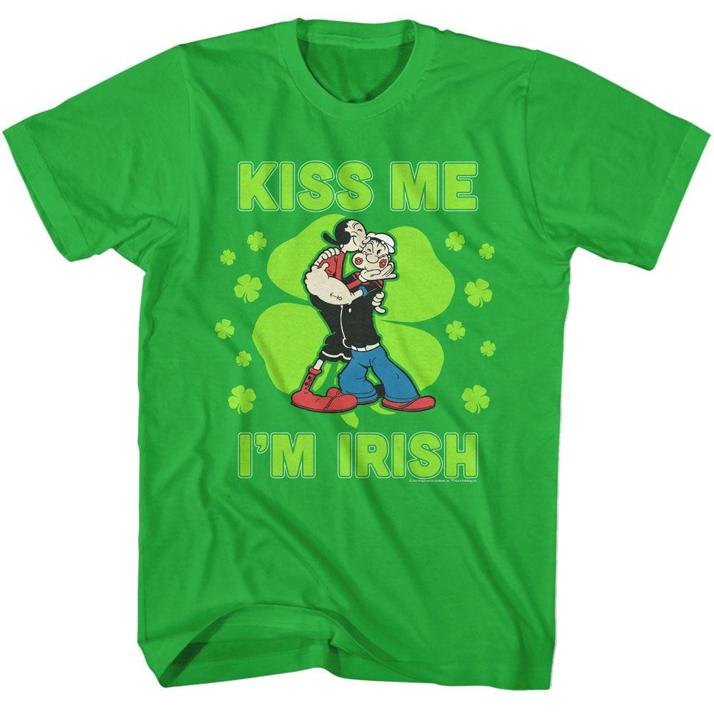 Kelly Green Popeye t-shirt featuring a Kiss Me I'm Irish design
