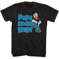 Black Popeye t-shirt featuring a Pops Knows Best design