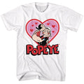 White Popeye t-shirt featuring a Popeye Valentine design