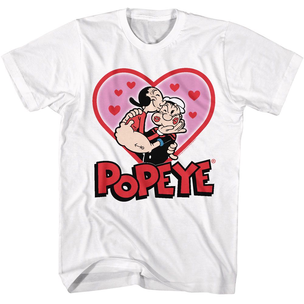 White Popeye t-shirt featuring a Popeye Valentine design