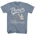 Indigo Heather Popeye t-shirt featuring a Popeye Tennis Club Est 1929 design