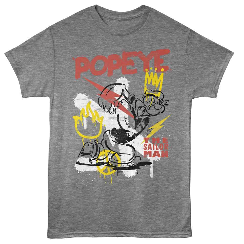 Graphite Heather Popeye t-shirt featuring a Popeye Graffiti design